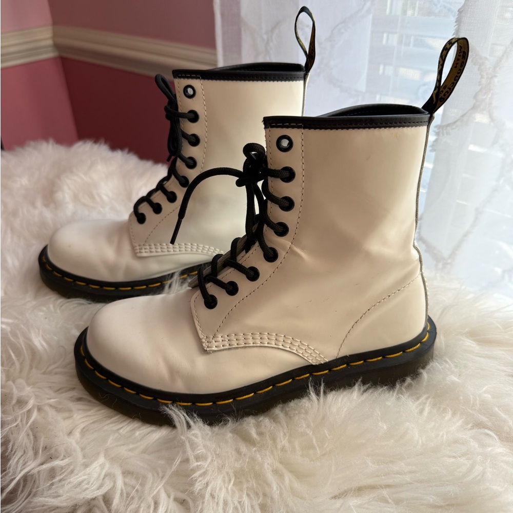 Dr. Martens White and Black Lace-Up Boots